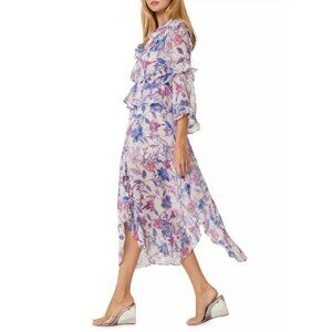 MISA Los Angeles Karina pink Floral Printed Ruffle Dress Size Size XS